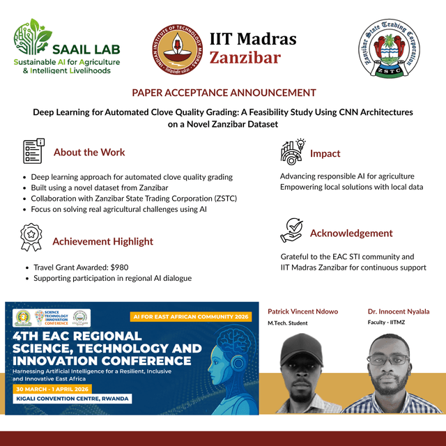 Award poster for Patrick Vincent (MTech Student)