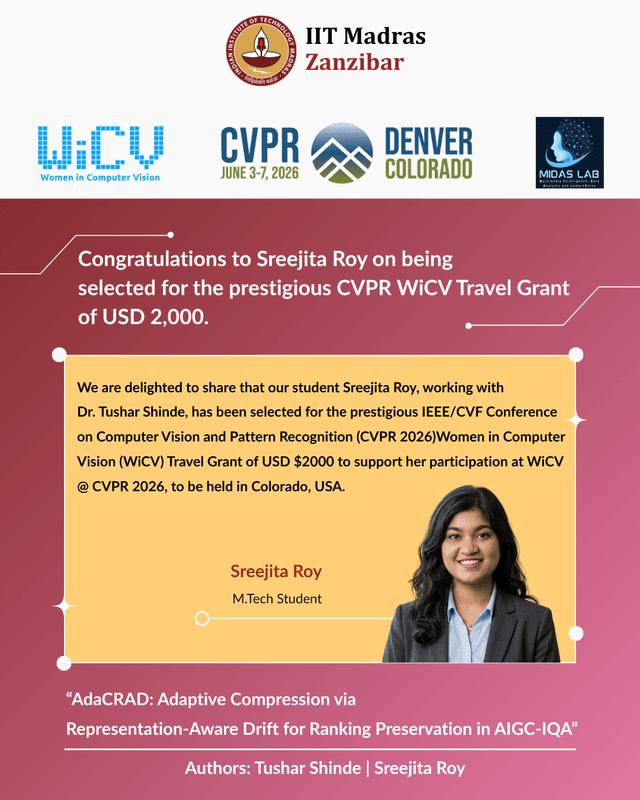 Award poster for Sreejita Roy (MTech Student)