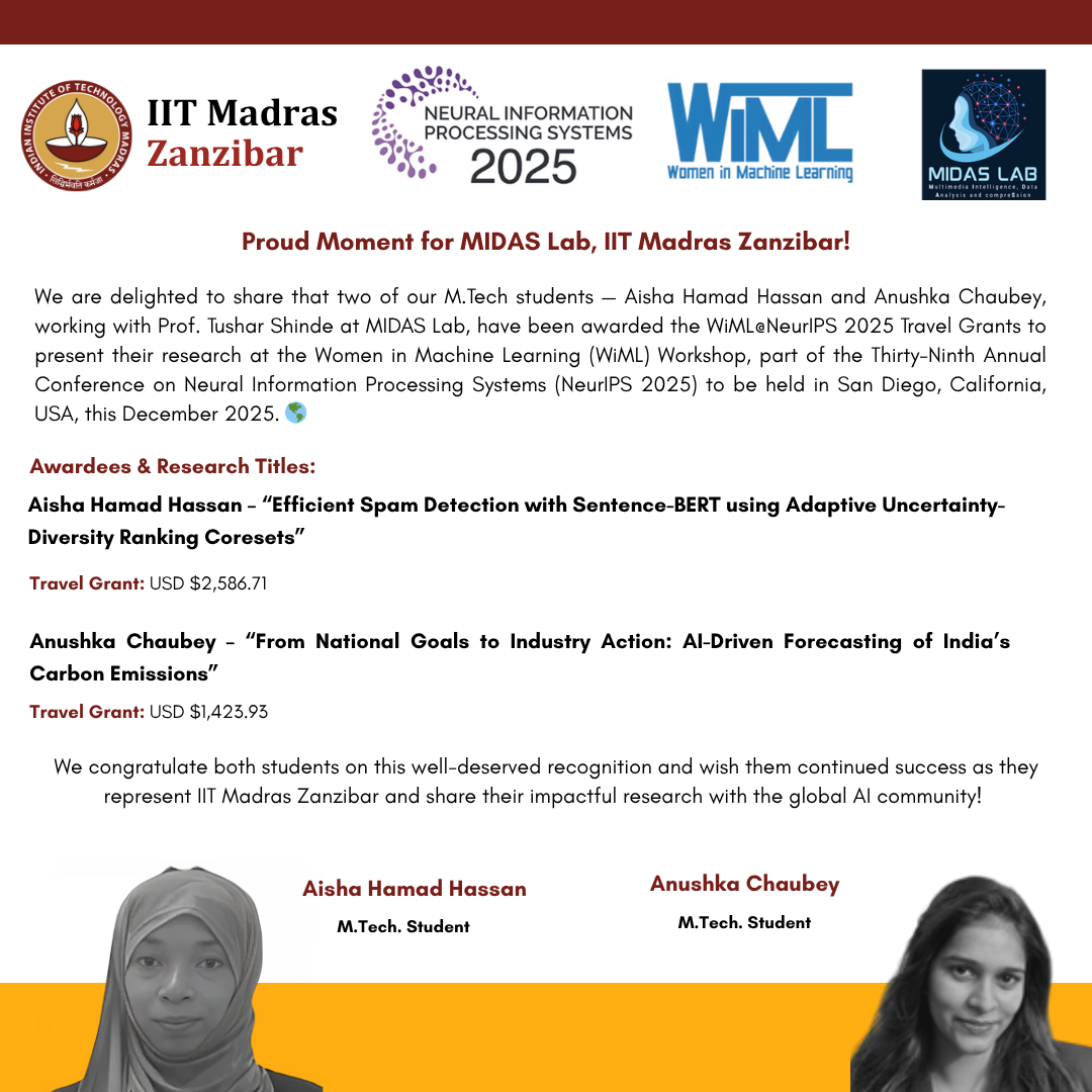 Award poster for Aisha Hamad Hassan (M.Tech Student)